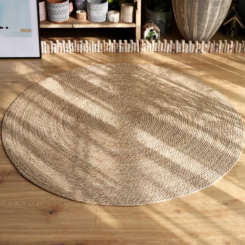 

Natural Fabric Straw Mat Round Living Room Carpet, Jute Rugs for Bedroom Floor Mat, Grass Rattan Woven Carpet Linen Carpet