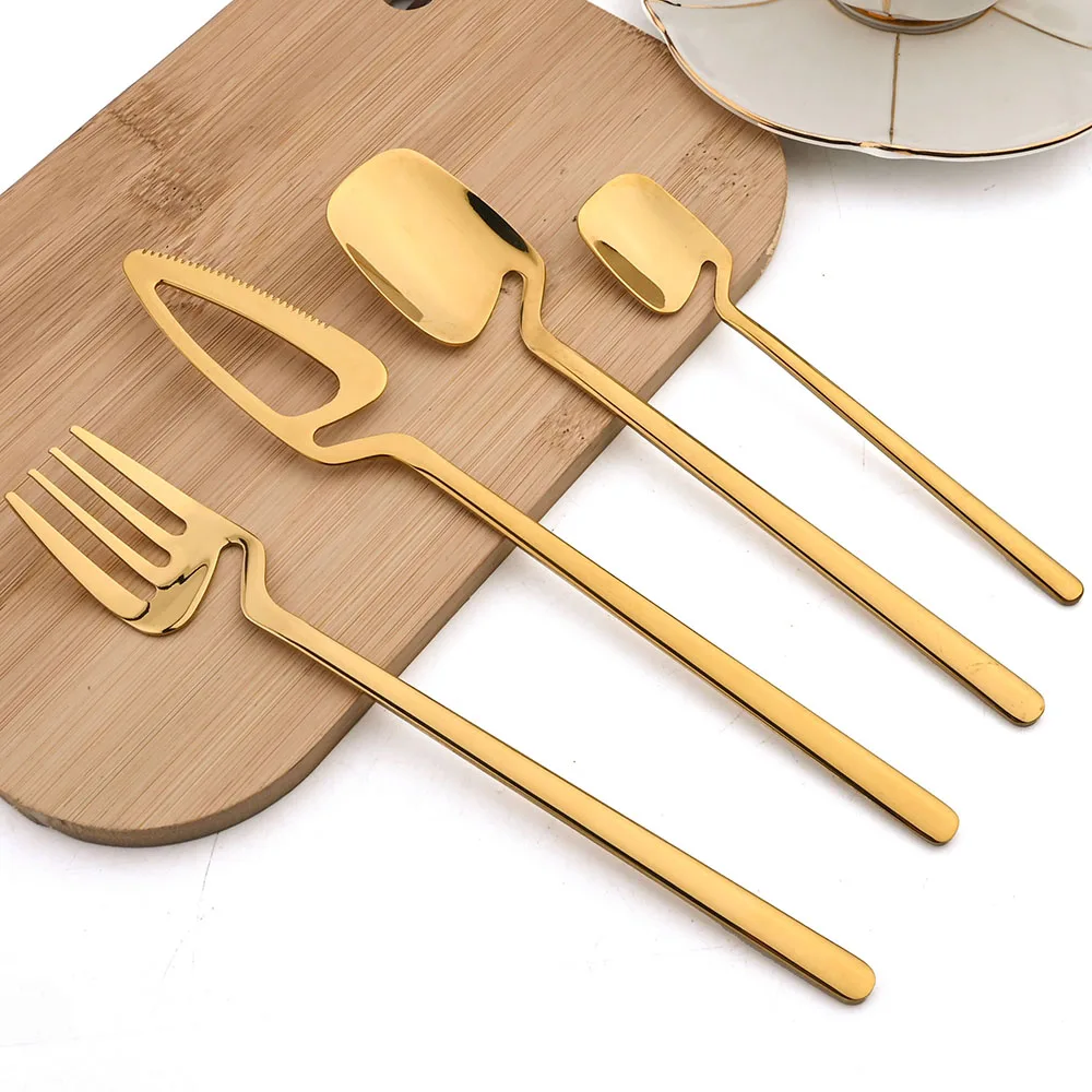 

AJOYOUS 24Pcs Gold Tableware Sets Stainless Steel Knife Fruit Fork Teaspoon Cutlery Set Mirror Western Kitchen Flatware