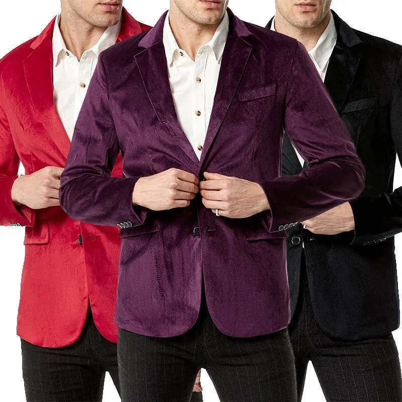 

Mens Suits Regular Fit Fashion Suit V-neck Velvet 2-Button Jacket Wedding Dress blazer men
