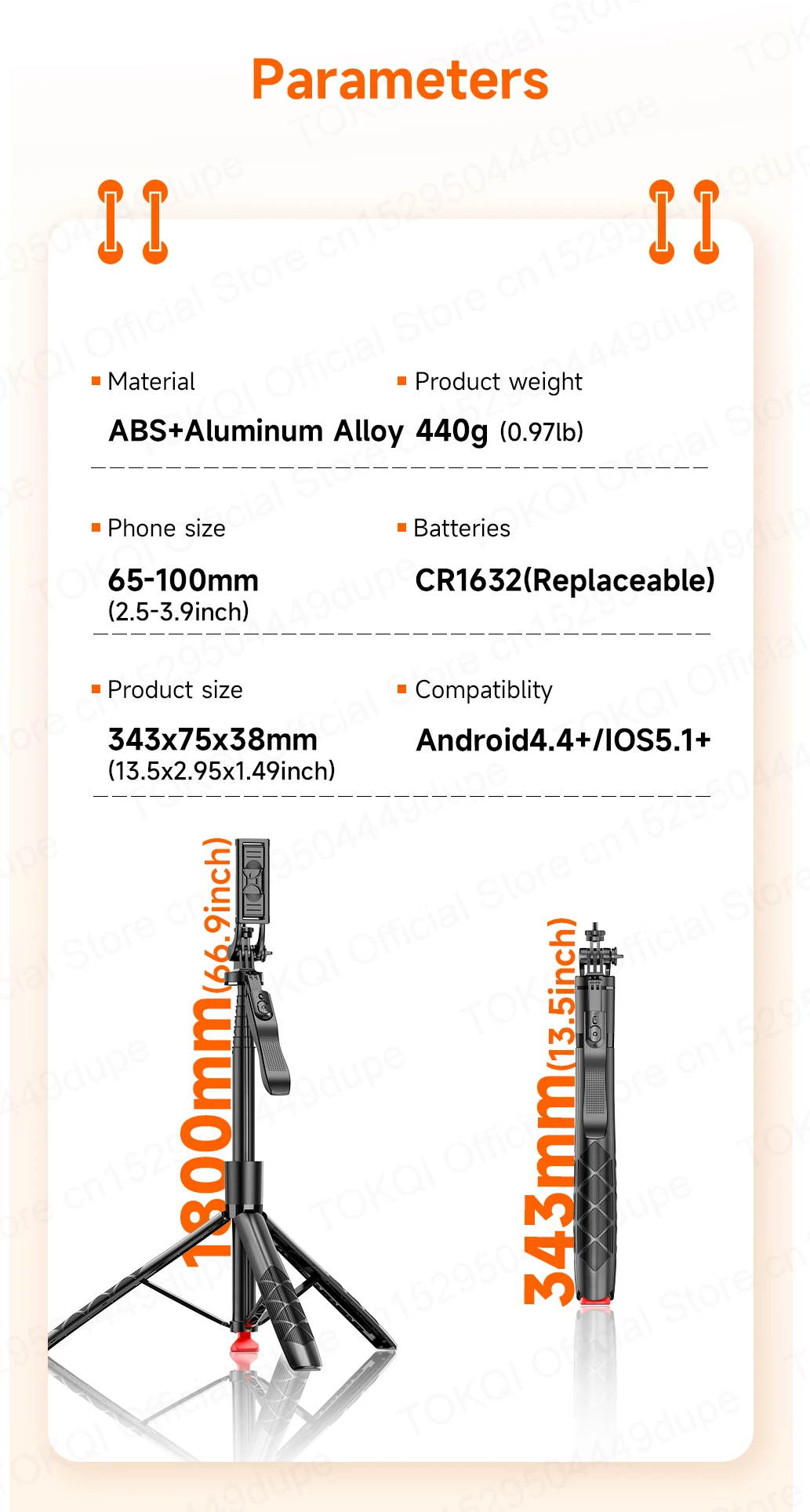 Tokqi L16-tt Selfie Stick Tripod With 360 Degree Rotation And Fill Light_voghion.com