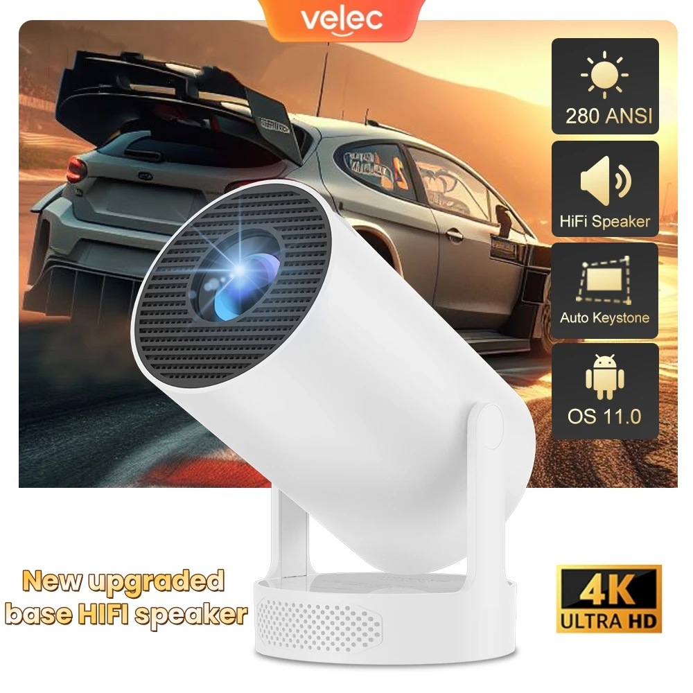 Projector HY300 PRO HiFi 4K Android 11 Wifi6 280ANSI Outdoor Portable Mini Projetor H713 BT5.0 1080P 1280*720P Cinema Projetors