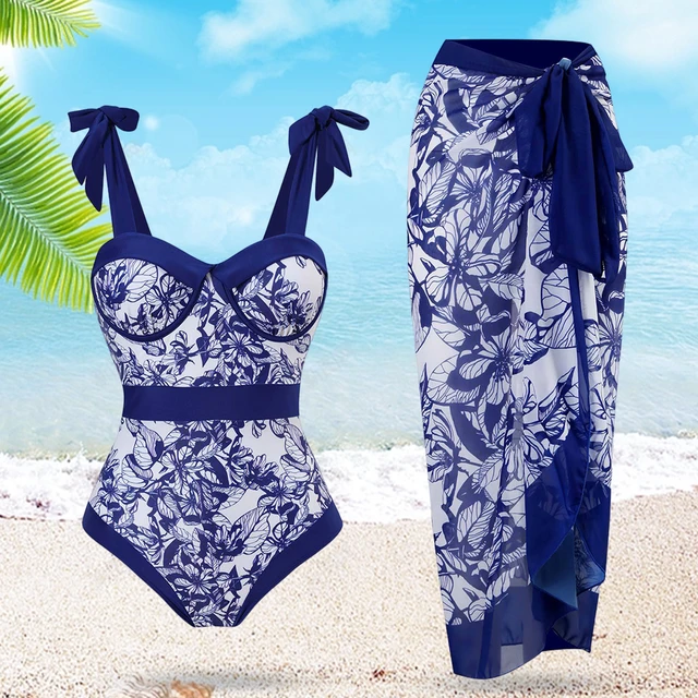 2pcs Mulheres Praia Athletic Swimsuit Impresso com Vestido Surf Bodysuit  Lace Up Respirável Conservador para Acessórios Femininos - AliExpress