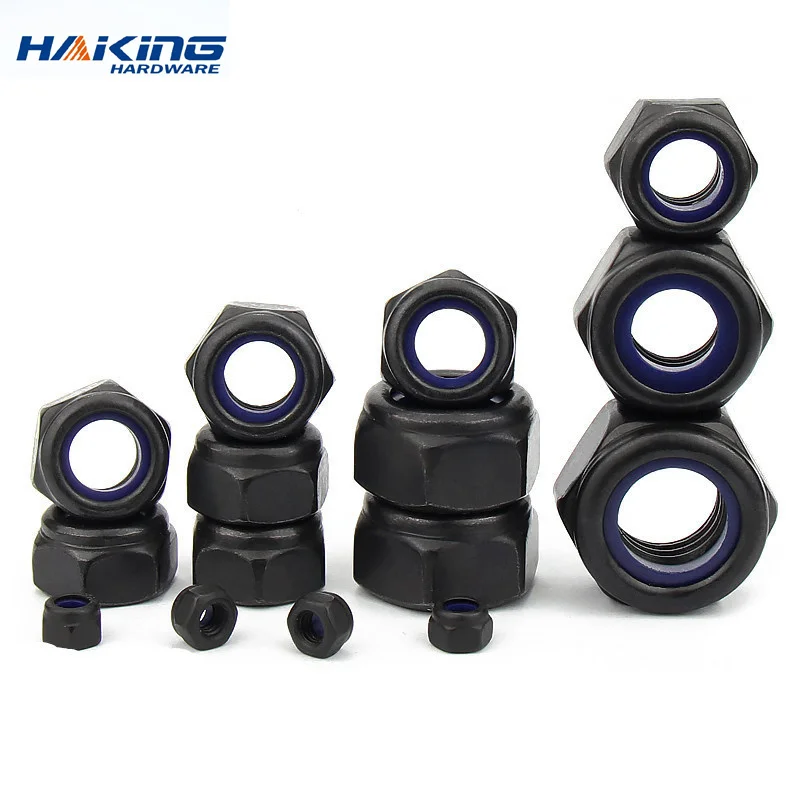 2/5/25pcs M2 M2.5 M3 M4 M5 M6 M8 M10 M12 M16 304 Stainless Steel Black Hex Nylon Insert Lock Nut Self-locking Nylock Nut Locknut