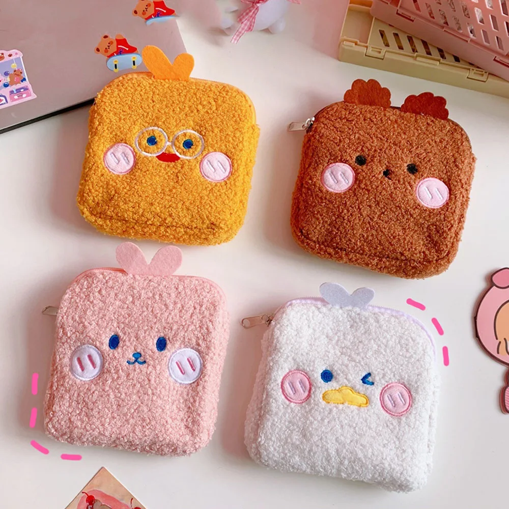 

Cute Toiletry Pouch Tampon Pads Organizer Zipper Coin Wallet Plush Rabbit Bear Purse Sanitary Napkin Bags Cosmetic Bags