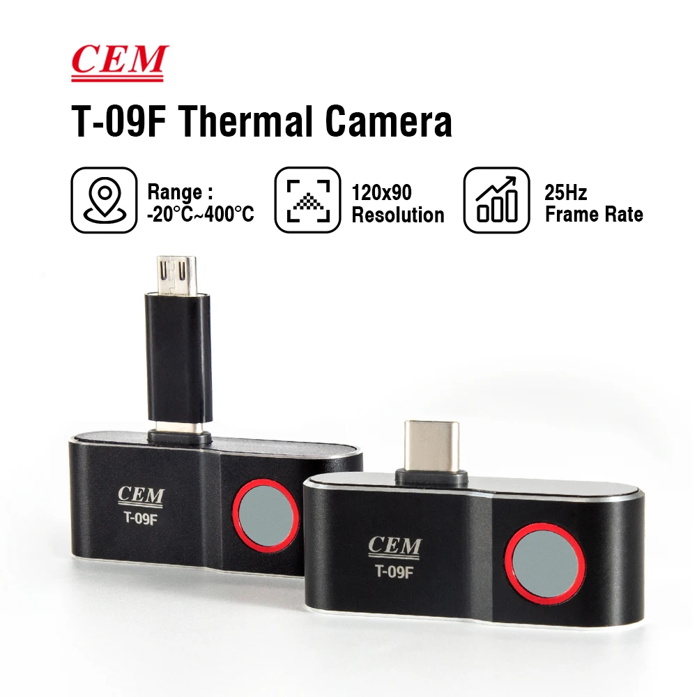 CEM T-09F 미니 열화상 카메라, USB/C 타입 인터페이스, 120x90 열 센서, 스마트 써머뷰 앱 기능