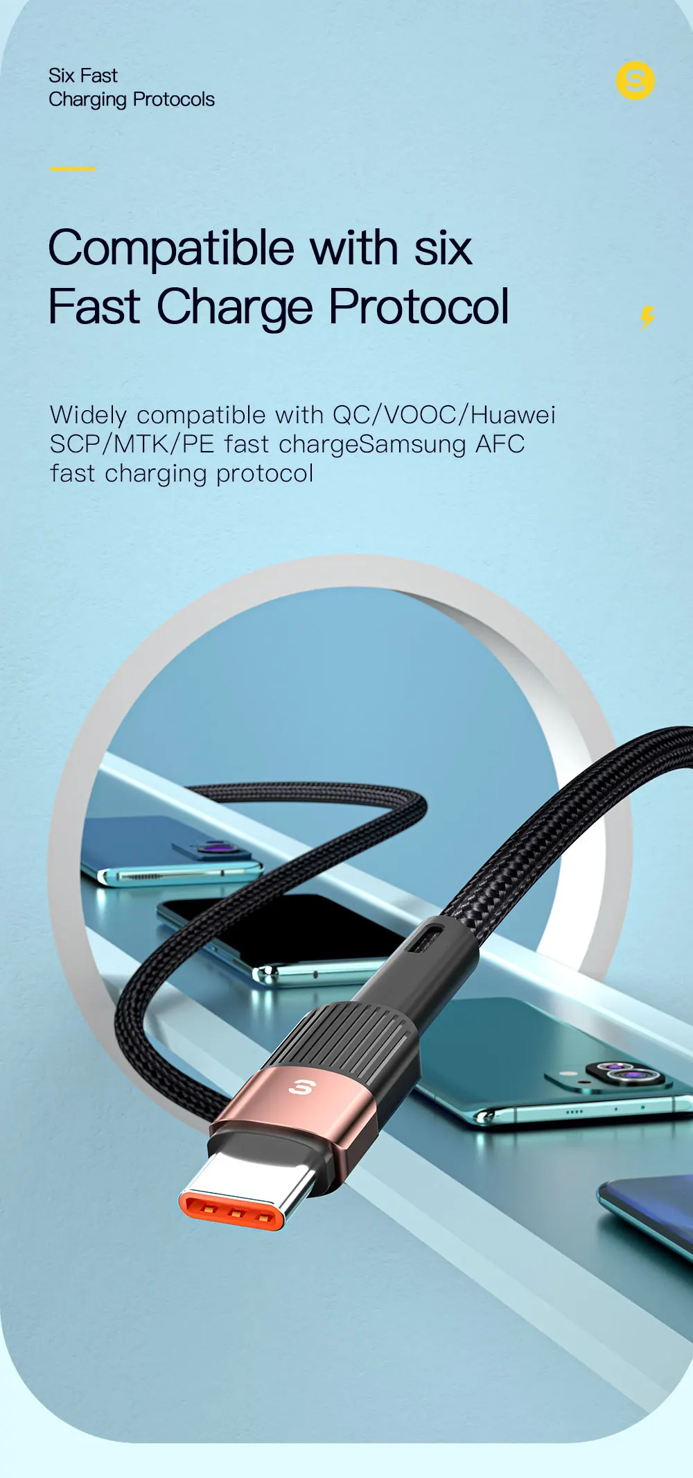 Essager 6A Type C شحن سريع لهاتف هاواوي P40 Pro P30 66W سلك شاحن بيانات لهاتف S21 Ultra S20 Poco