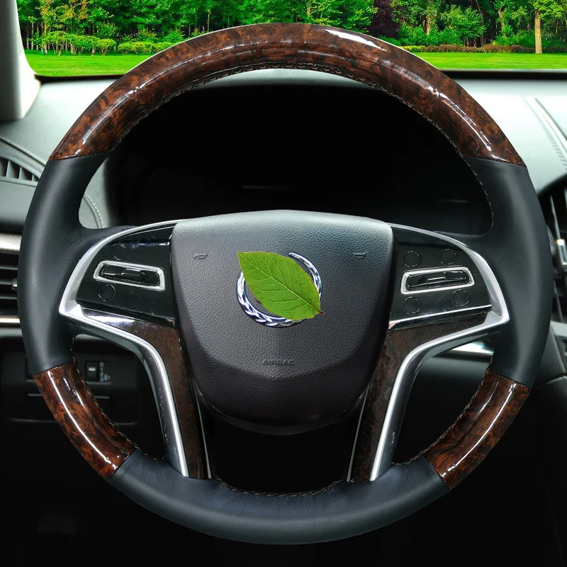 

Hand Sewn Non-slip Peach Wood Grain Leather Steering Wheel Cover For Cadillac XTS Interior Handle Cover