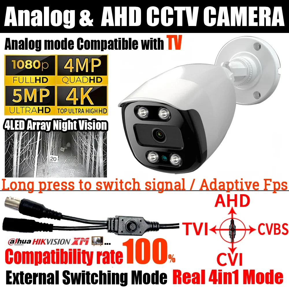 Flagship Infrared 4Array 4Mp/5Mp Ultra Ahd Camera 8Mp 1080P Tvi/Cvi/Analog 4 In1 Osd Switch Monitor Hd Ip66 Outdoor Have Bracket