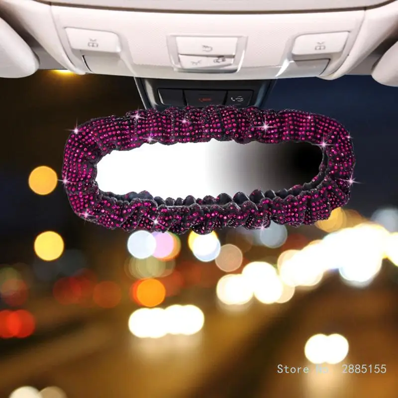 

Crystal Diamond Car Rearview Mirror Screen Cover Elastic Band Protective Frame Protector Interior Accessories for Women