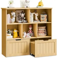 Toy Storage Organizer, Kids Bookshelf and Toy Storage with 2 Movable Drawers, Toy Chest Shelf Organizer with Hidden Wheels and 5 1