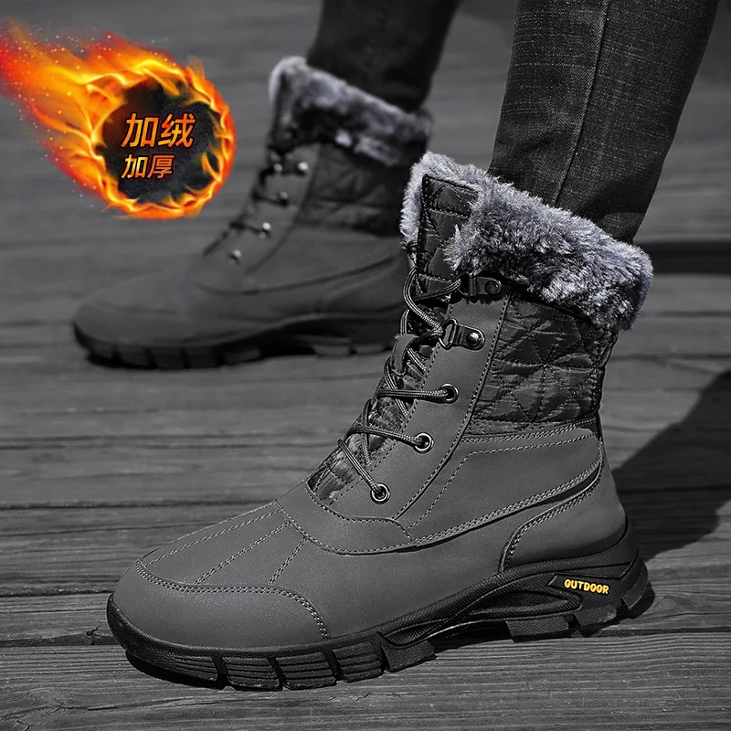 

Loehsao Brand Fashion Men Snow Boots Gray Black Green High Top Plush Thick Outdoor Hiking Winter Shoes Casual Sport Martin Boots