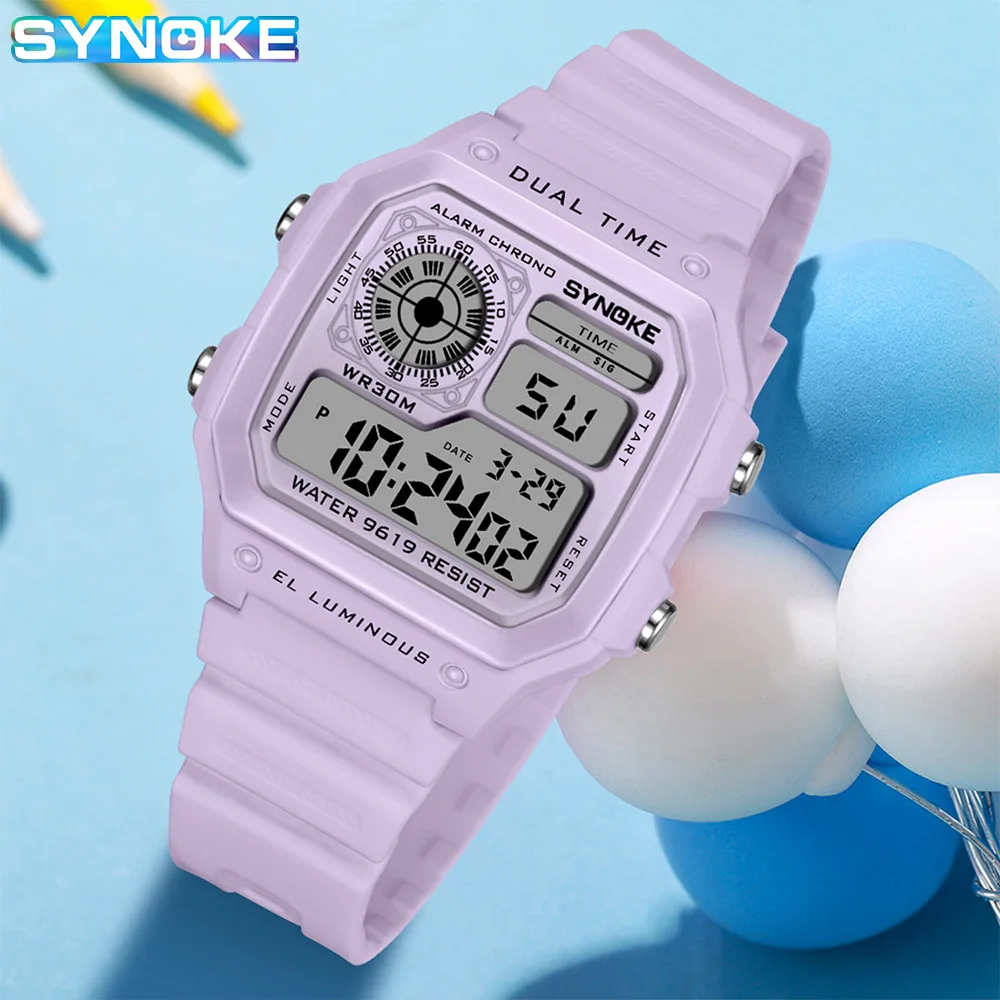 Digital Watch Synoke Lady Sports Luminous Multifunction Waterproof Chrono Wristwatch Outdoor Girls Fashion Student