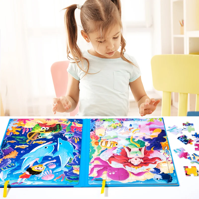 Montessori Puzzles Book Toddlers Preschool Learning Activity Wooden Jigsaw Dinosaur Animal Farm Scene  For Baby Kids 2