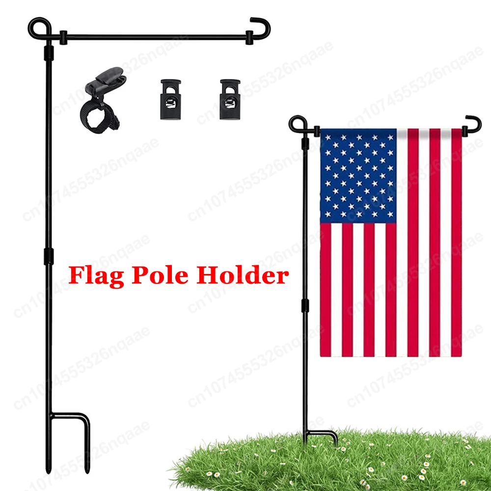 Garden Flag Pole Holder Weatherproof Sturdy Stable Detachable Garden Banner Pole Stand Bracket Black Flag Hanger Decor