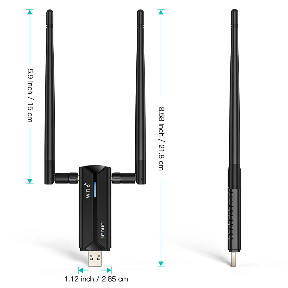Edup-placa de Rede sem Fio com Antena de Alto Ganho Adaptador Wifi 6e Driver Livre Dongle Usb 3.0 Tri Band 2.4g 5g 6ghz Ax5400 - Imagem 4