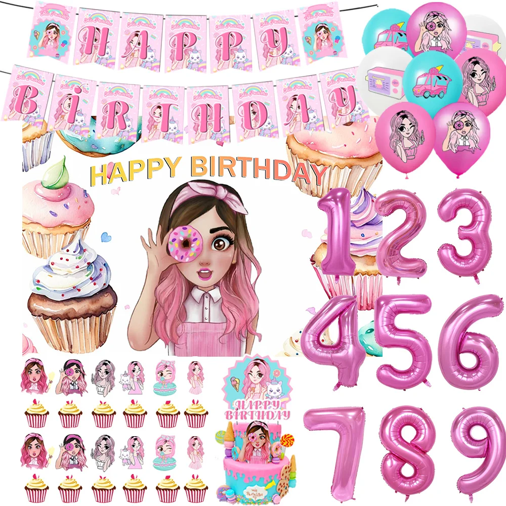 Rosa Mis Pastelitos Geburtstag Party Dekoration Kuchen Topper Süße Donut Hintergrund Banner Aluminium Anzahl Ballon Mädchen Kind Geschenke