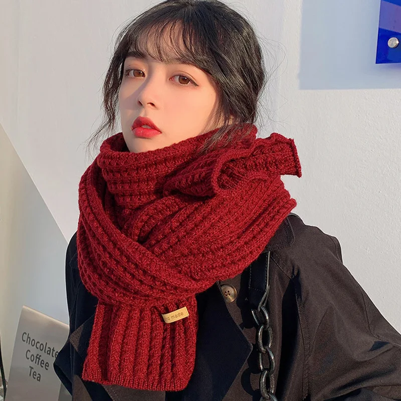 Scarf Accessories Women Winter Korean Woolen Scarf Men And Women Thicken Warm Students Solid Color Knitted Scarves Bib knitting scarf