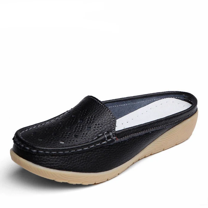 TIMETANG Cut-Outs Summer Woman Shoes Genuine Leather Women Flats Hollow Women's Loafers Soft Mother Moccasin Shoe Size 35-41E700 2