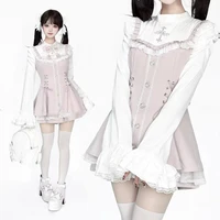 Y2k Aesthetic Lolita Style Bow Dress Shorts Set Japanese Women Gothic Lace Flare Sleeve Button Shirt Dress Punk Party Mini Dress - Image 6
