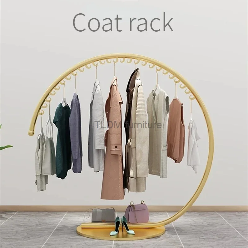 

Creative Gold Clothes Display Hanger Coat Rack Wardrobe Clothing Drying Racks Floor Modern Standing Clothes Hanger Coat Shelf