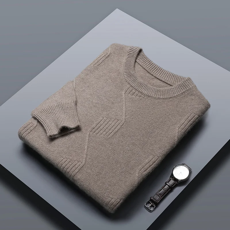 

Pure Cashmere Sweater Men' Autumn Winter New Thick Large Size Knitted Pullover 100% Wool Round Neck Youth High-End Warm Top
