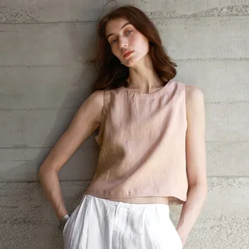 Chic Front And Back Two Wear Women Linen Tank Top 2026 Summer New Casual Short Loose 100% Linen Sleeveless Crop Tops 1