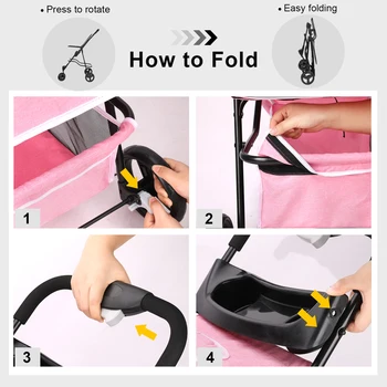 carreola para mascotas perro 3 Wheel Foldable Cat Dog Stroller with Storage Basket, Handle 360° Pet Dog Stroller 5