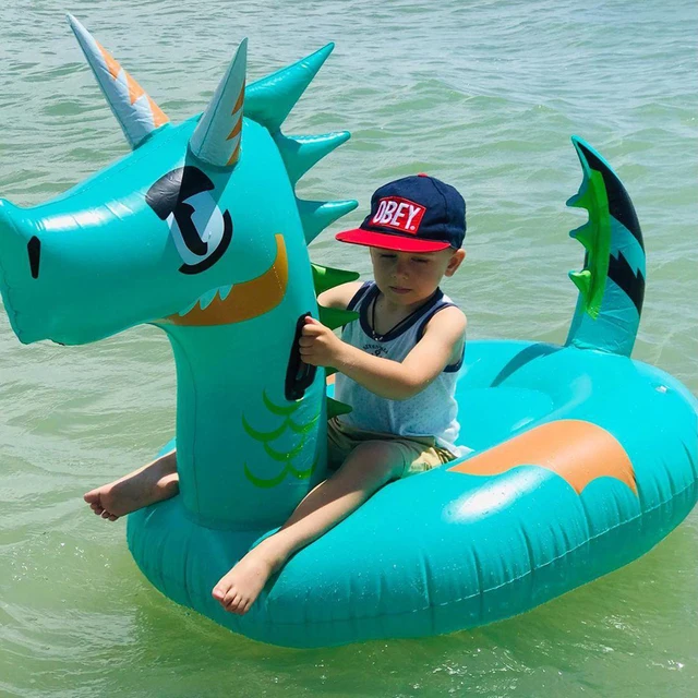 Child Green Dragon Dinosaur Pool Float Inflatable Air Mattress Adult Kids Rider On Summer Water Play Swimming Ring Fun Life Raft 1