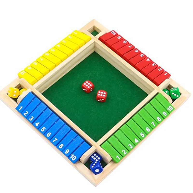 Deluxe Four Sided 10 Numbers Shut The Box Board Game Set Toy Dice Party Club Drinking Games for Adults Families 3