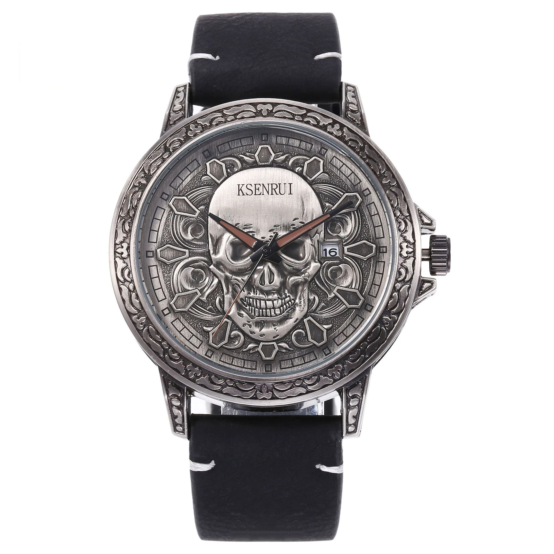 Men Skull Quartz Watch Fashion Watches Laser Engrave Carving Dial Man Black Vintage Bronze Skeleton Clock Male Relogio Masculino