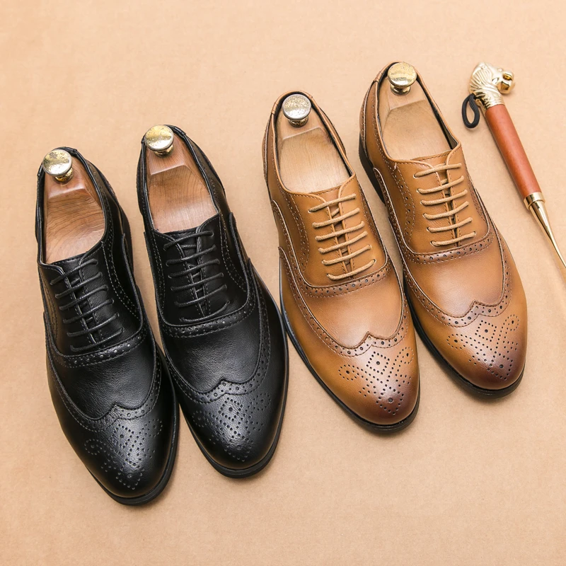 

Italian style oxford dress shoes High quality lace-up suit brogue shoes wedding formal men's shoes