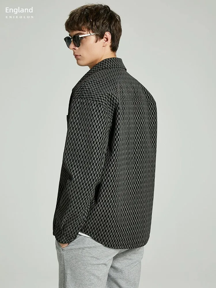 

Yingjuelun Qianniao Grid Pi Shuai With Flip Collar Leather Jacket