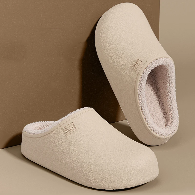Winter Eva Waterproof Cotton Slippers Women Outdoor Anti Slip Warm Plush Mules Slippers Woman Comfortable Flat Heel Home Slides