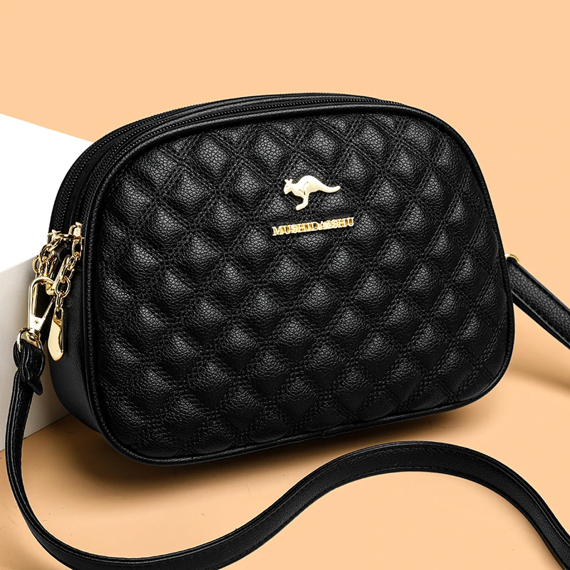 

Small crossbody bags for women designer black diamond lattice PU shoulder bag multi-layer zipper bag leisure commuting