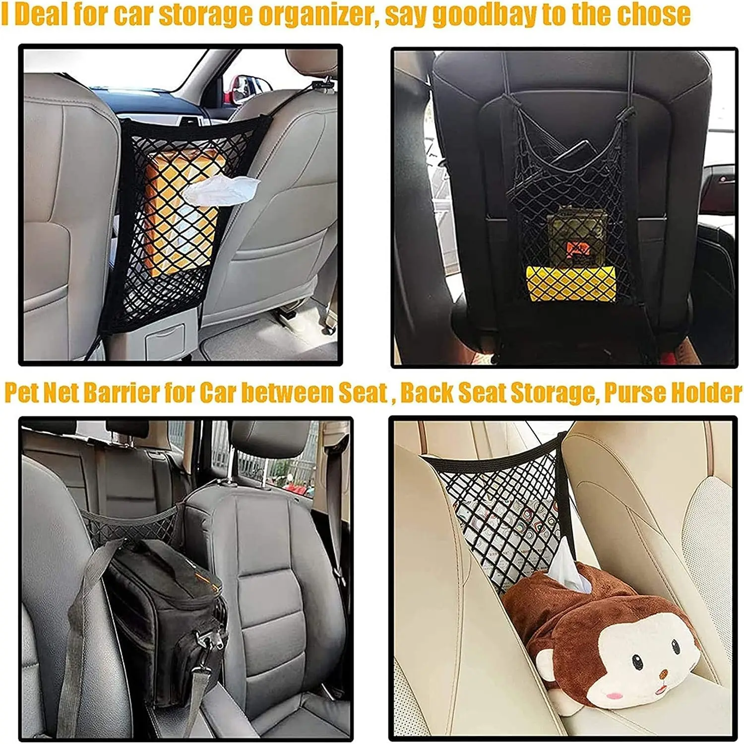 Barrera de coche para mascotas con bolsa de almacenamiento de malla de seguridad automática, Protector de asiento trasero, red de seguridad para s - Imagen 5