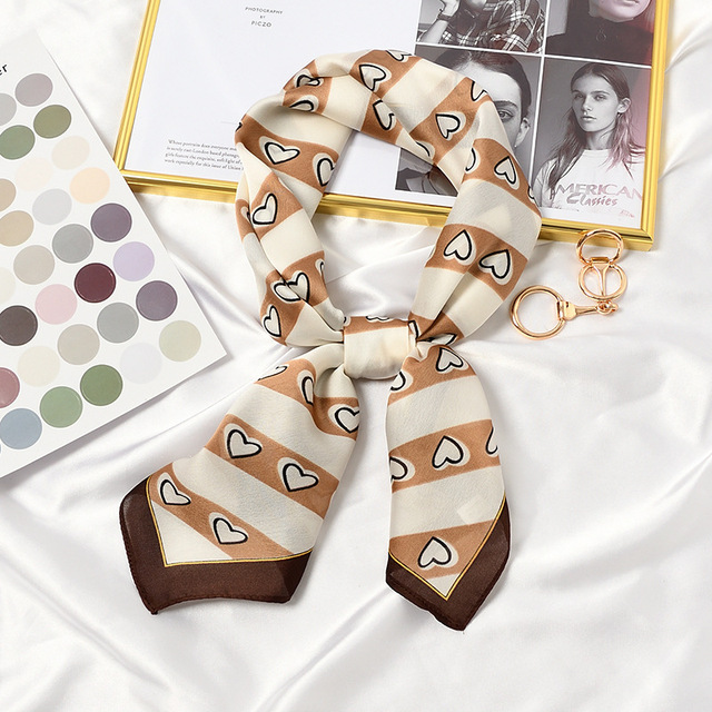 70x70cm Women Multifunction Polyester Silk Scarf Elegant Stripes Printed Casual Satin Small Square Wraps Scarves Shawl Girls