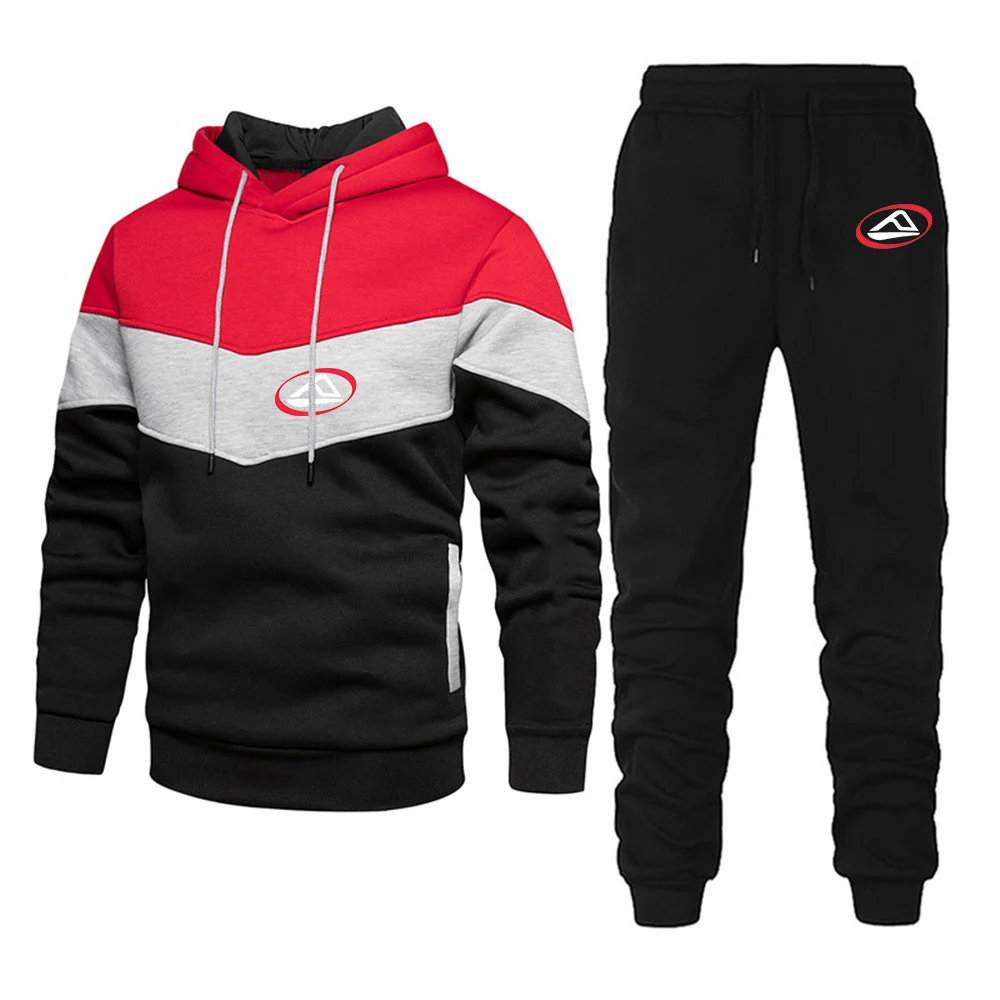 Reef 2023 New Men Spring and Autumn Comfortable Casual Three Color Stitching Patchwork Hoodie+ Trouser Comfortable Set