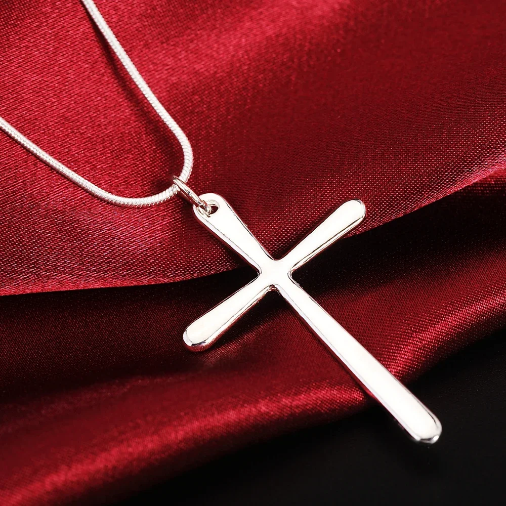 Pendant Necklace Silver Necklace Silver Pendant Silver Necklace Charms LIhong 925 Sterling Silver Long Cross for Women Men Fashion Wedding Engagement Gift