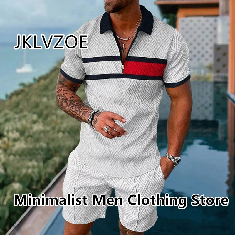 2023 Men's Summer Tracksuit Polo Shirts Shorts Set Casual Turn Down Collar T-Shirt Suit Fashion Streetwear Outfits Male Clothing