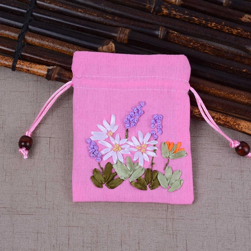 Embroidery Printed Lavender Imitation Hemp Bag Wedding Party Small Gift Packaging Bag Home Decoration Ornaments
