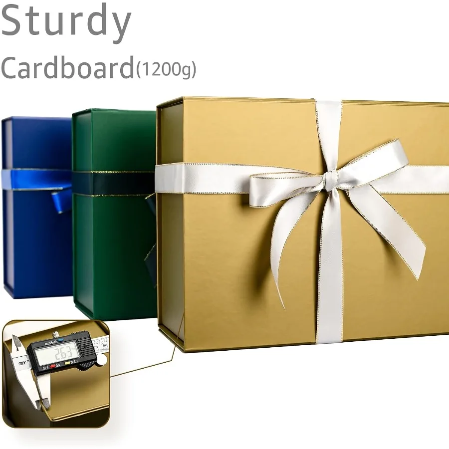 Magnetic Gift Boxes 5 Pack 13.85 x 8.35 x 4.45 Inch Rectangle Collapsible Boxes with Lids and Ribbon Shredded Paper Filler Gift