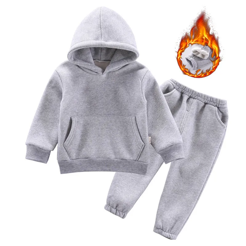 

Winter Children Clothing Suit Casual Solid Color Infant Baby Boy Sweater Kid Warm Sports Suit Long-Sleeved Hooded Pants 2pcs/Set