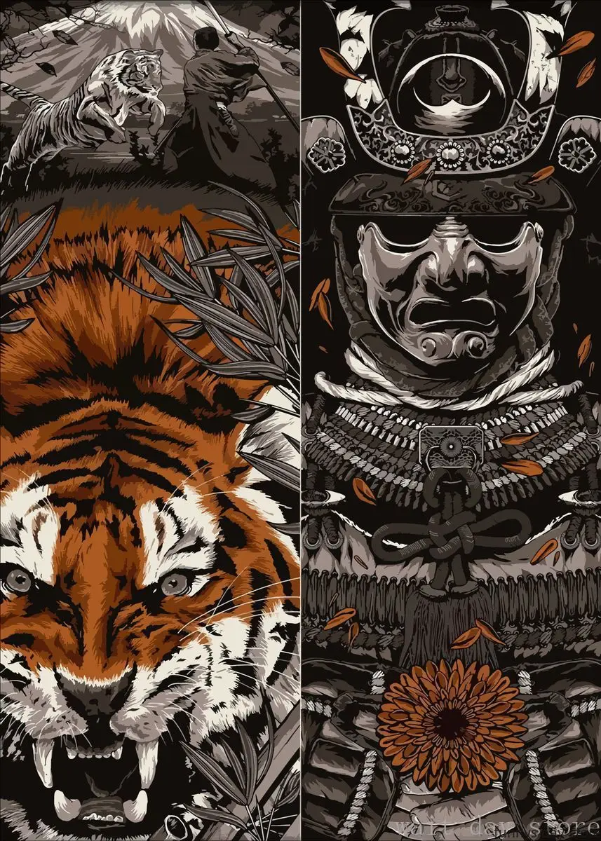 Stampa artistica da parete con samurai giapponesi, 7 virtù di Bushido, poster motivazionale con guerriero, stampe su tela, decorazione moderna per la casa, opere d'arte per bagno, camera da letto