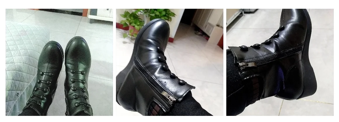 Knöpfe rote Keil Socken Stiefel für Frauen Winter Fell gefüttert Kunstleder Schuhe weibliche Stiefeletten Damen Stiefeletten Frau Plattform Stiefel – Detail 5