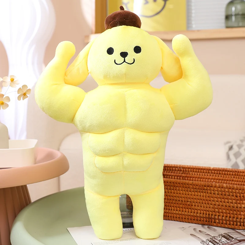 Sanrio Plush Funny Muscle Man Melody Kuromi Cinnamoroll Pom Pom Purin Stuffed Doll Kawaii Room