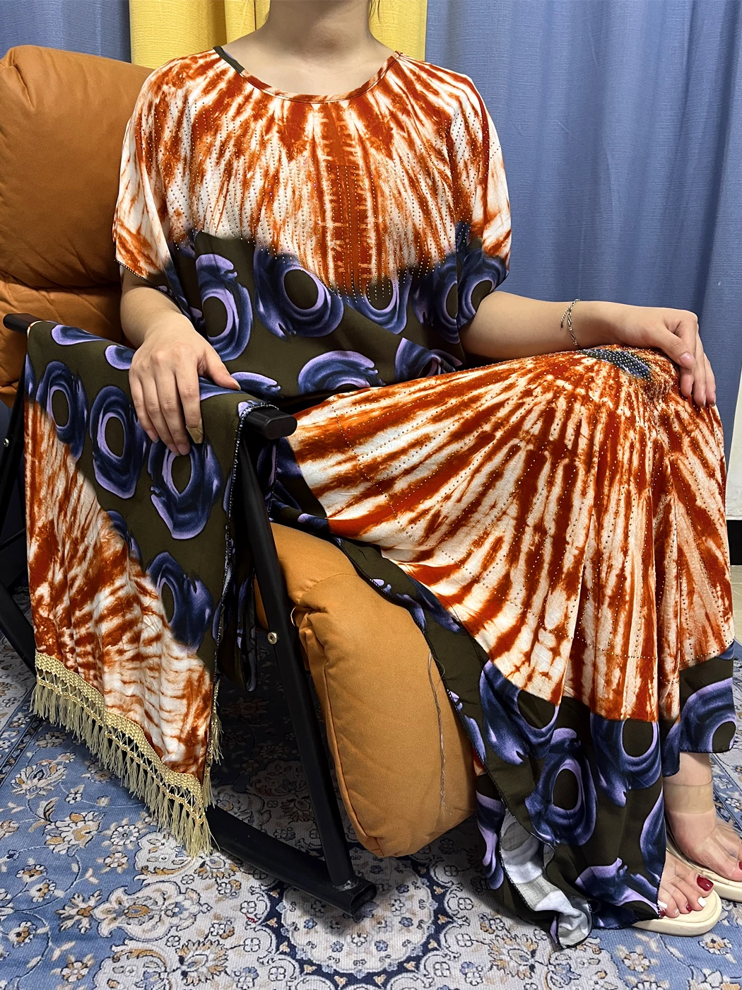 Muslim Abayas For Women 2023 Fashion Pinted Cotton Short Sleeve African Islam Woman Dresses Loose Femme Robe With Lace Headscarf