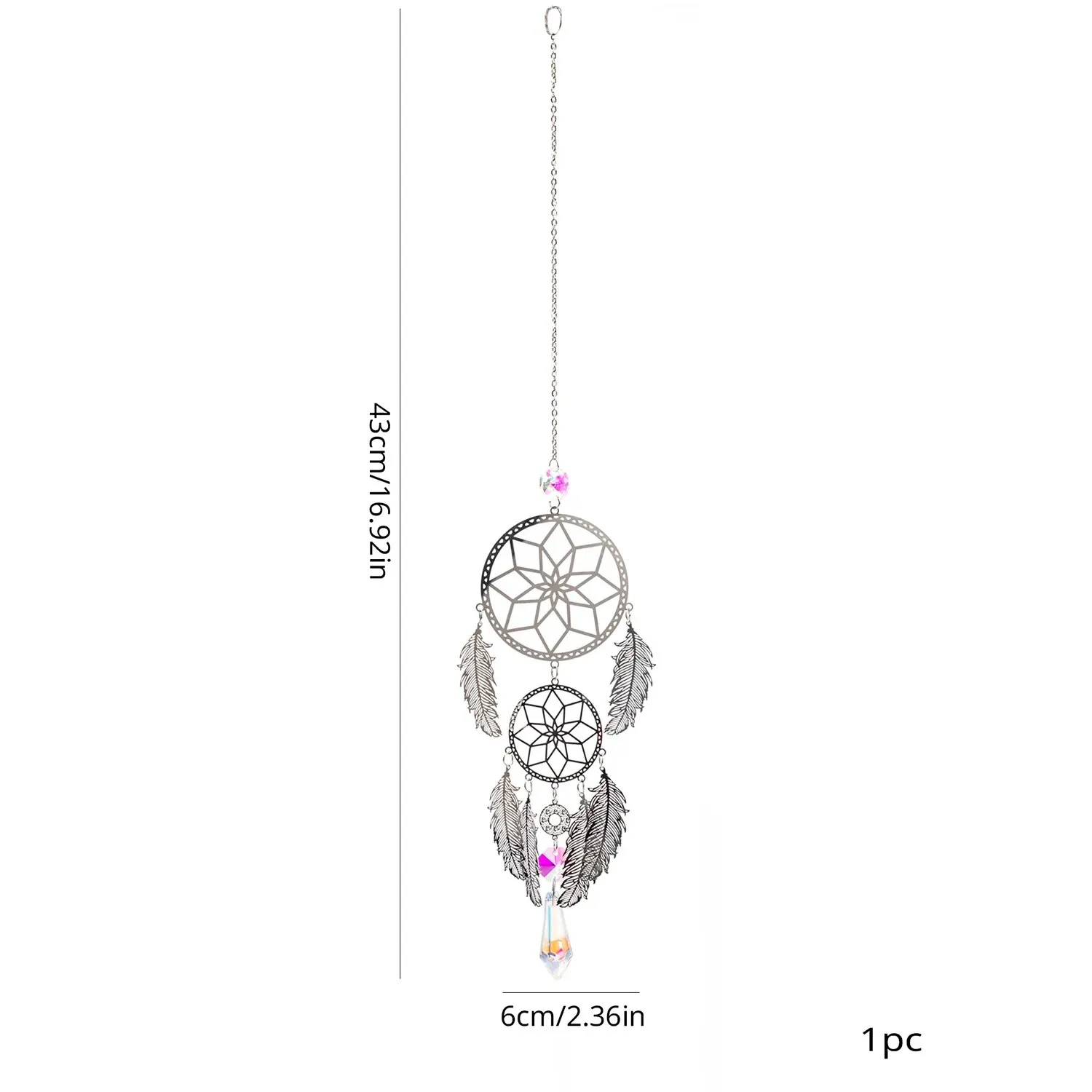 1 Pc Silver Feather Dreamcatcher Outdoor Lighting Crystal Hanging Garden Sun Catcher Holiday Wedding Party Decoration Supplies sun catcher