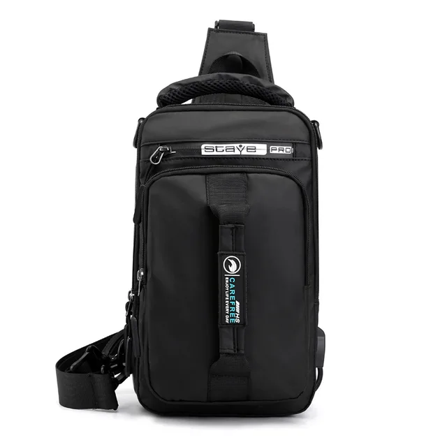 Men Nylon Crossbody Bag with USB Charging Port Multifunction Outdoor Travel Waterproof Daypack Male Casual Messenger Chest Bags Black C
