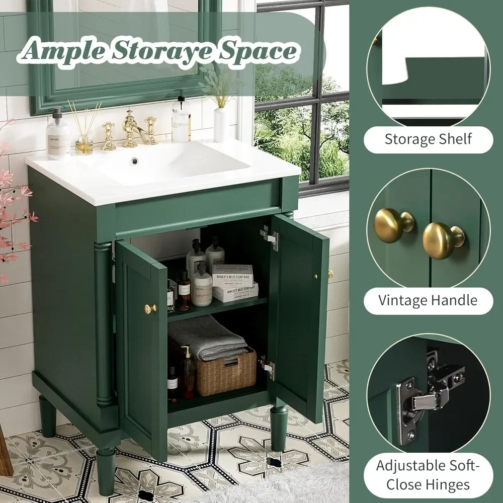 24&rdquo; Bathroom Vanity with Sink, Powder Room Small with 2-Door Cabinet, Undermount Sink, Solid Wood Frame Fashion
