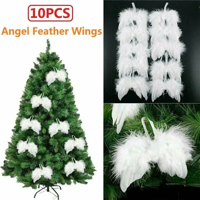 Angel White Feather Wing Christmas Tree Decor Hanging Ornament High Quality White Wedding Ornament for Christmas Xmas 1/5/10PCS christmas decorations